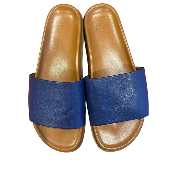 AQUATALIA Blue Pebbled Leather Slide Flat Slip On Sandals Women's Size 8 - Picture 4 of 9